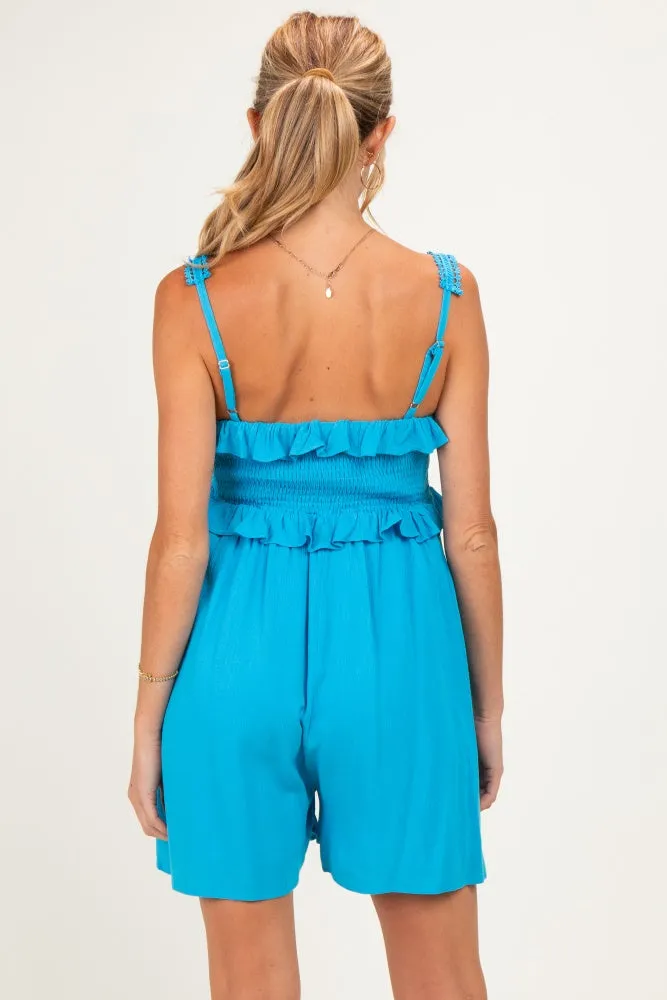 Blue Embroidered Ruffle Accent Maternity Romper sold by Pinkblush product image thumbnail 4