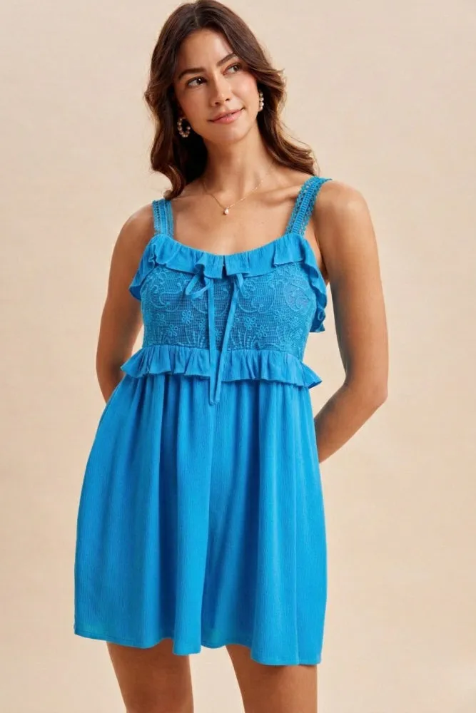 Blue Embroidered Ruffle Accent Maternity Romper sold by Pinkblush product image thumbnail 5