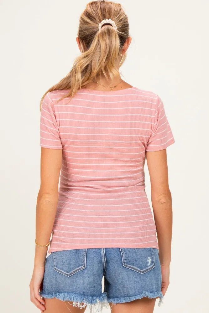 Pink Stripe Ruching Short Sleeve Maternity Top sold by Pinkblush product image thumbnail 3