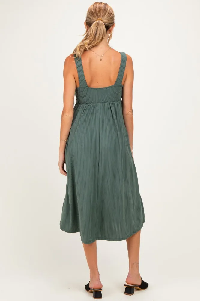 Olive Sleeveless Ribbed Knit A-Line Maternity Midi Dress sold by Pinkblush product image thumbnail 3
