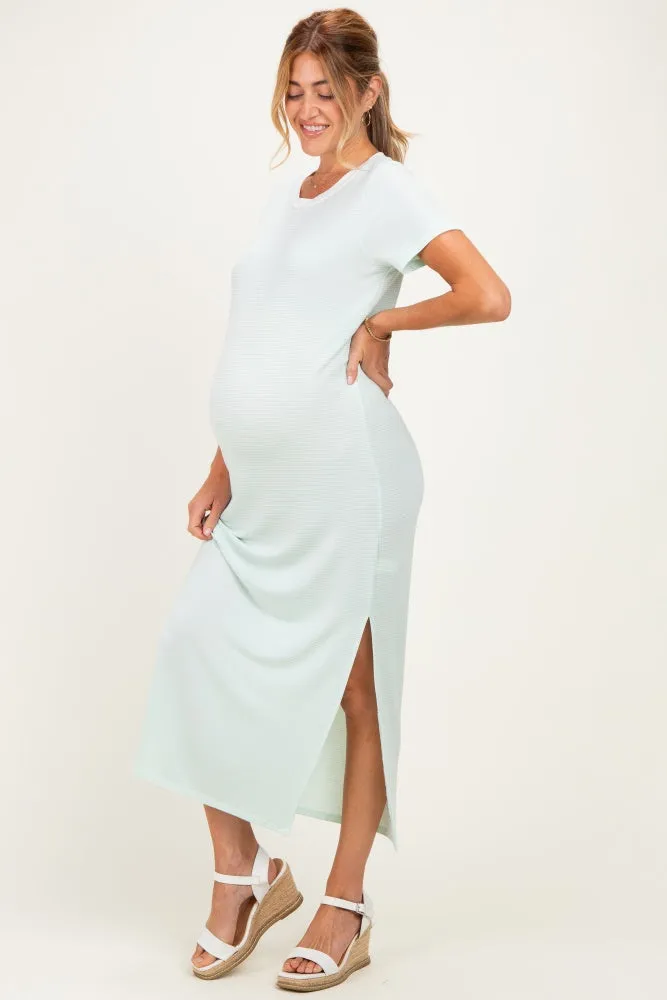Ivory/ Mint Striped Short Sleeve Maternity Maxi Dress sold by Pinkblush product image thumbnail 2