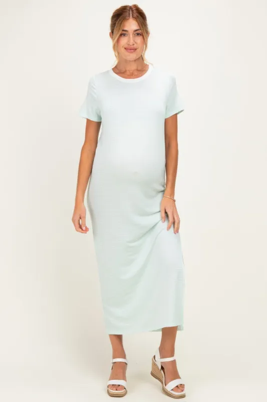 Ivory/ Mint Striped Short Sleeve Maternity Maxi Dress made by Pinkblush