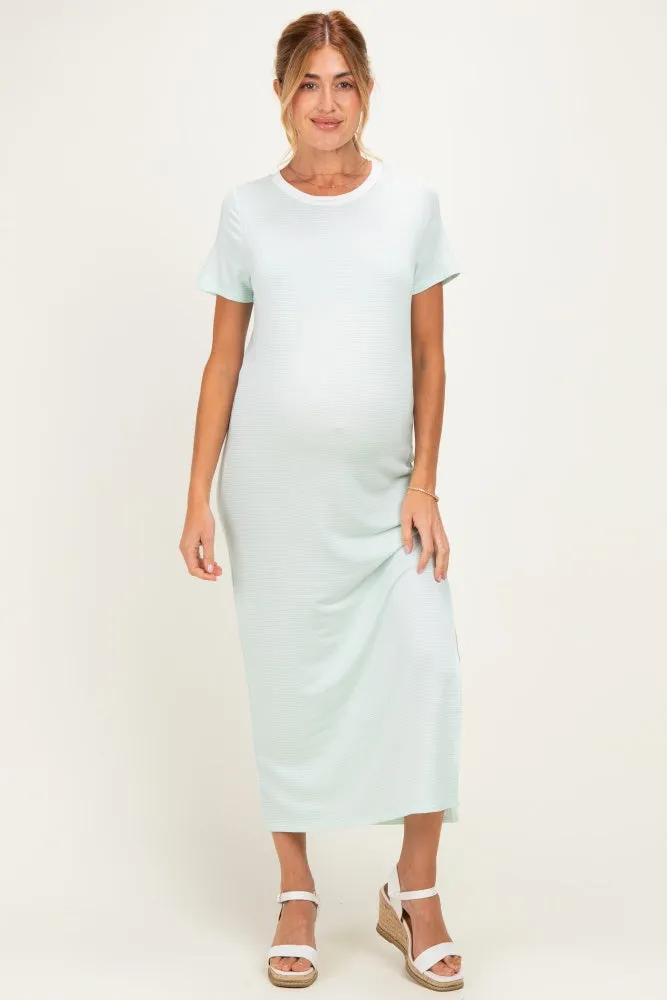 Ivory/ Mint Striped Short Sleeve Maternity Maxi Dress sold by Pinkblush