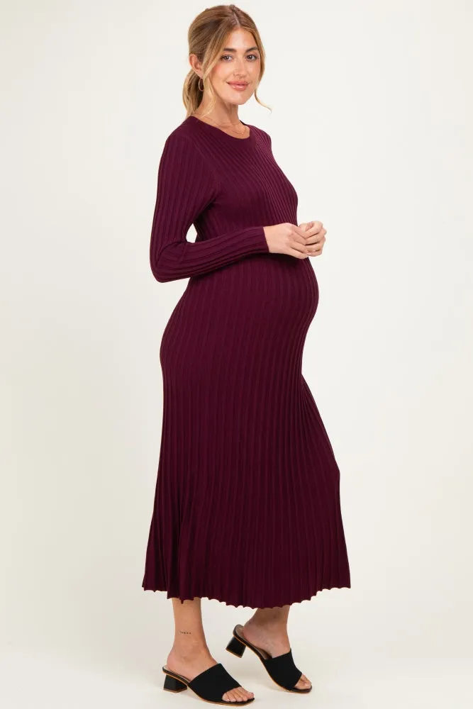 Burgundy Ribbed Long Sleeve Maternity Sweater Midi Dress sold by Pinkblush product image thumbnail 2