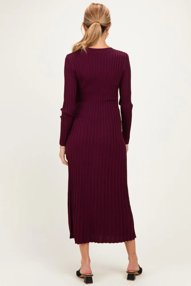 Burgundy Ribbed Long Sleeve Maternity Sweater Midi Dress sold by Pinkblush product image thumbnail 3