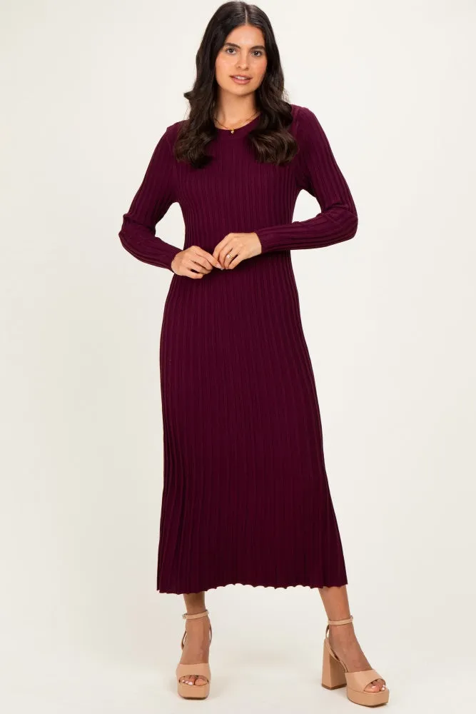 Burgundy Ribbed Long Sleeve Maternity Sweater Midi Dress sold by Pinkblush product image thumbnail 4