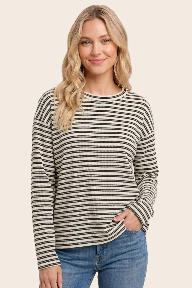 Hunter Green Striped Long Sleeve Top sold by Pinkblush