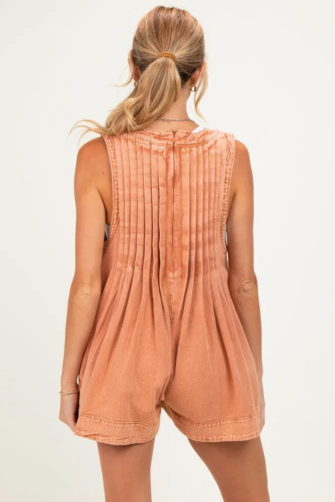 Brick Deep V-Neck Pleated Front Tie Sleeveless Maternity Romper sold by Pinkblush product image thumbnail 3