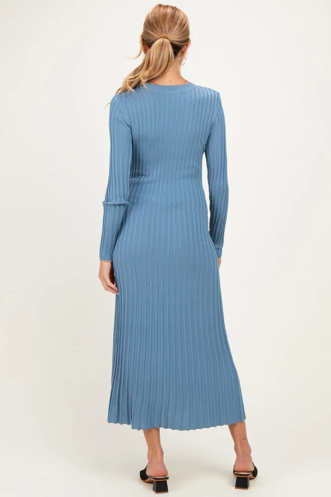 Denim Blue Ribbed Long Sleeve Maternity Sweater Midi Dress sold by Pinkblush product image thumbnail 3