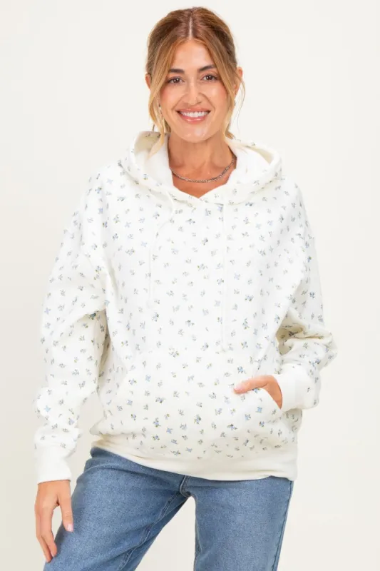 Blue Floral French Terry Maternity Hoodie made by HYFVE