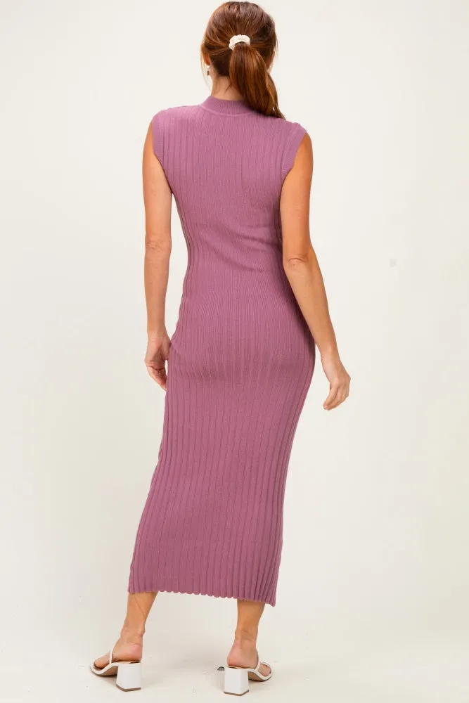 Mauve Ribbed Knit Mock Neck Maxi Dress sold by Pinkblush product image thumbnail 3