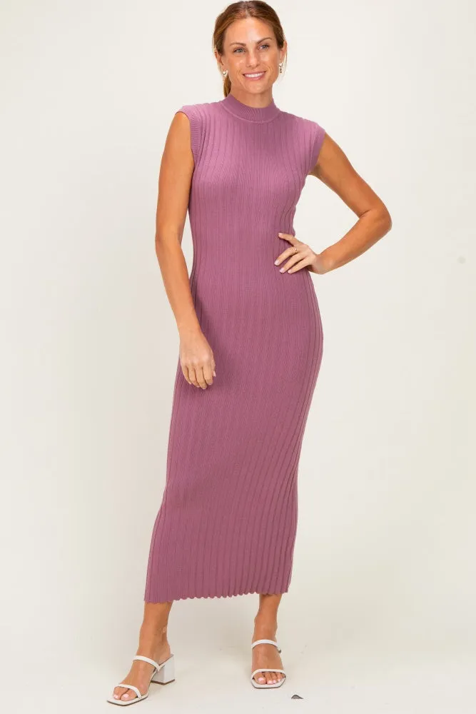 Mauve Ribbed Knit Mock Neck Maxi Dress sold by Pinkblush
