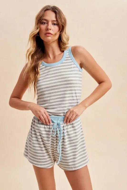 Heather Grey Striped Solid Trim Tank Short Set made by AnnieWear