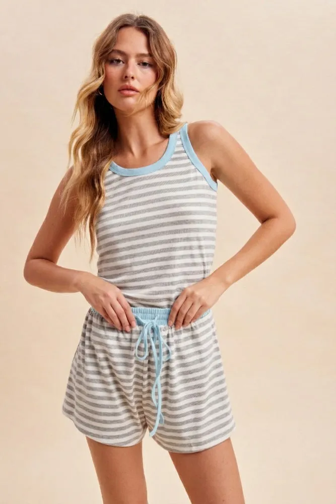 Heather Grey Striped Solid Trim Tank Short Set sold by Pinkblush