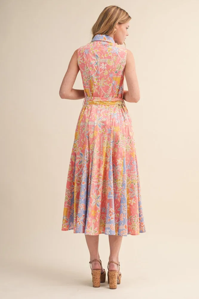 Peach Pink Colorblock Floral Button Down Midi Dress sold by Pinkblush product image thumbnail 4