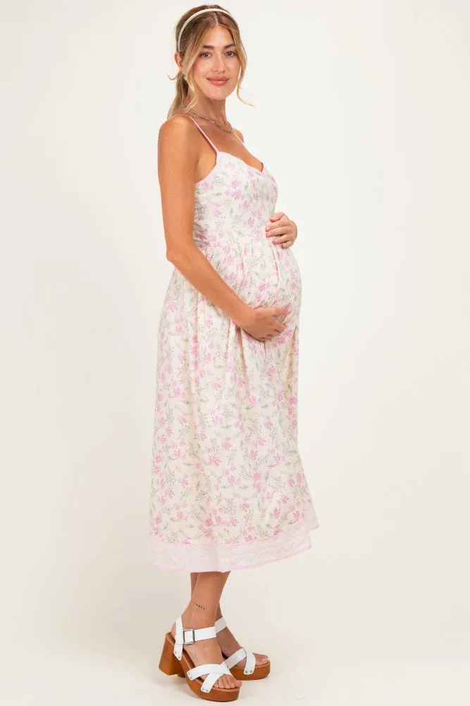 Creme Peony Floral Embroidered Hem Maternity Midi Dress sold by Pinkblush product image thumbnail 2