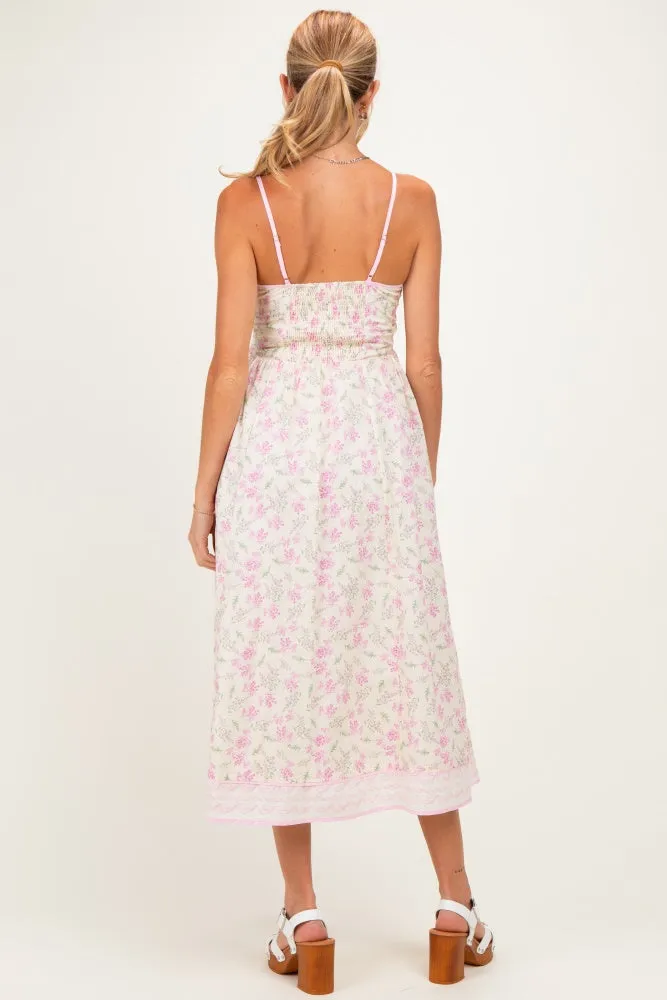 Creme Peony Floral Embroidered Hem Maternity Midi Dress sold by Pinkblush product image thumbnail 3
