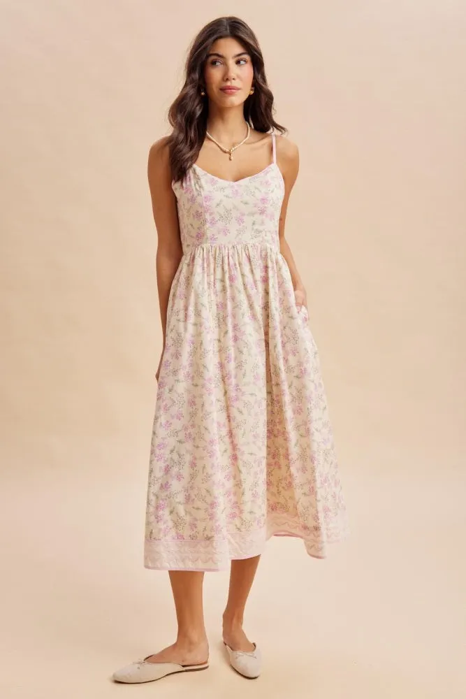 Creme Peony Floral Embroidered Hem Maternity Midi Dress sold by Pinkblush product image thumbnail 4