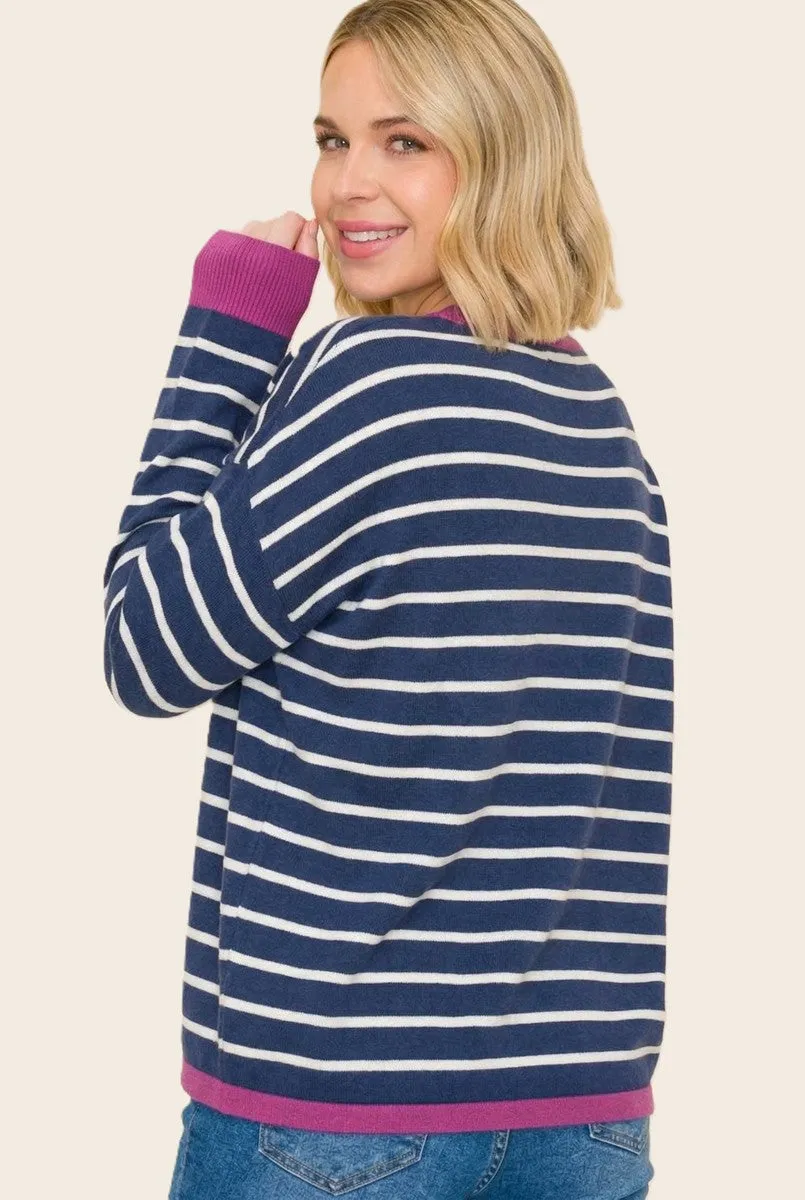 Navy Striped Contrast Trim Sweater sold by Pinkblush product image thumbnail 3