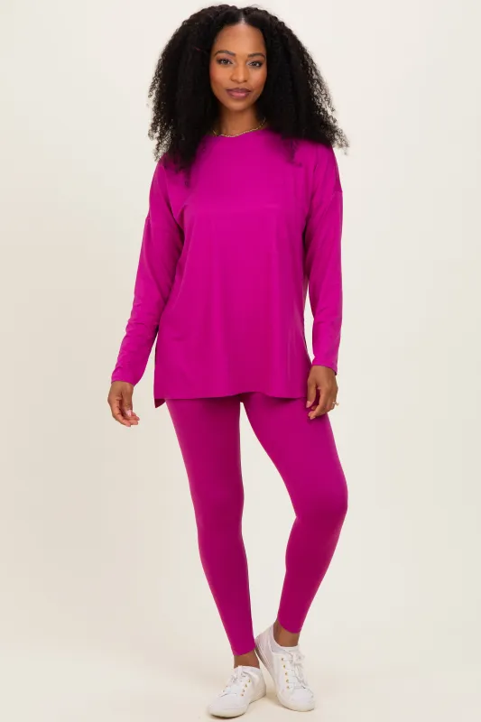 Magenta Brushed Knit Oversized Top and Legging Set made by Zenana Outfitters