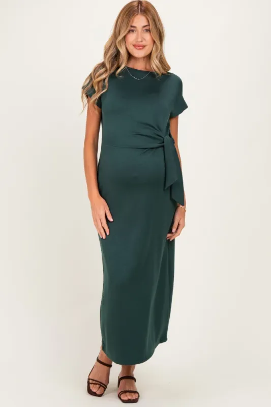 Forest Green Side Tie Short Sleeve Maternity Midi Dress made by entro