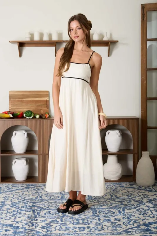 Natural Contrast Trim Maxi Dress made by Blu Pepper