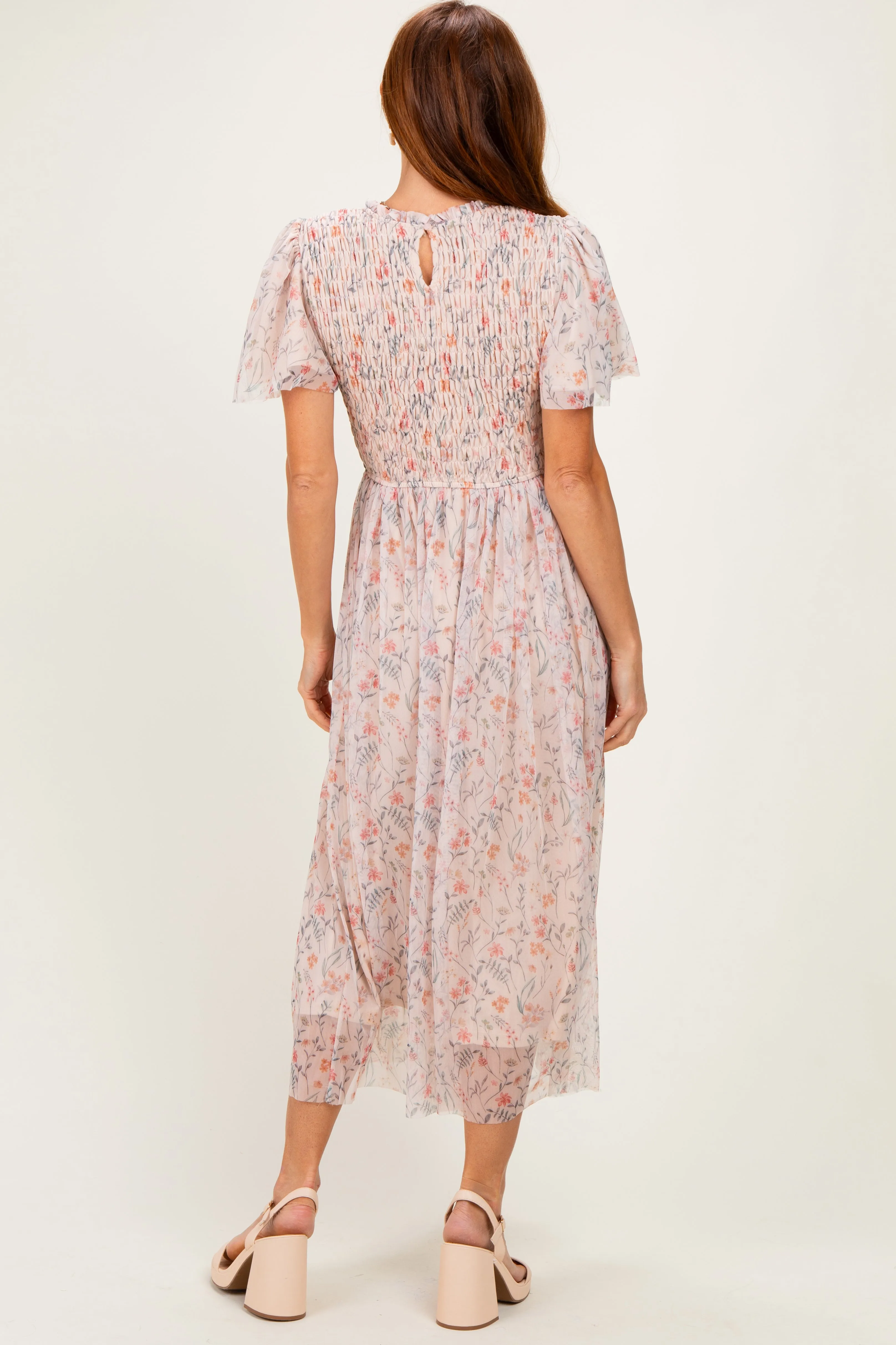 Cream Floral Smocked Midi Dress sold by Pinkblush product image thumbnail 3