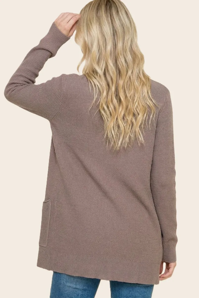 Taupe Mini Waffle Knit Sweater Cardigan sold by Pinkblush product image thumbnail 3
