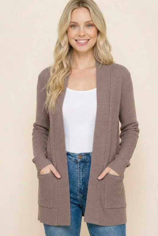 Taupe Mini Waffle Knit Sweater Cardigan made by Staccato