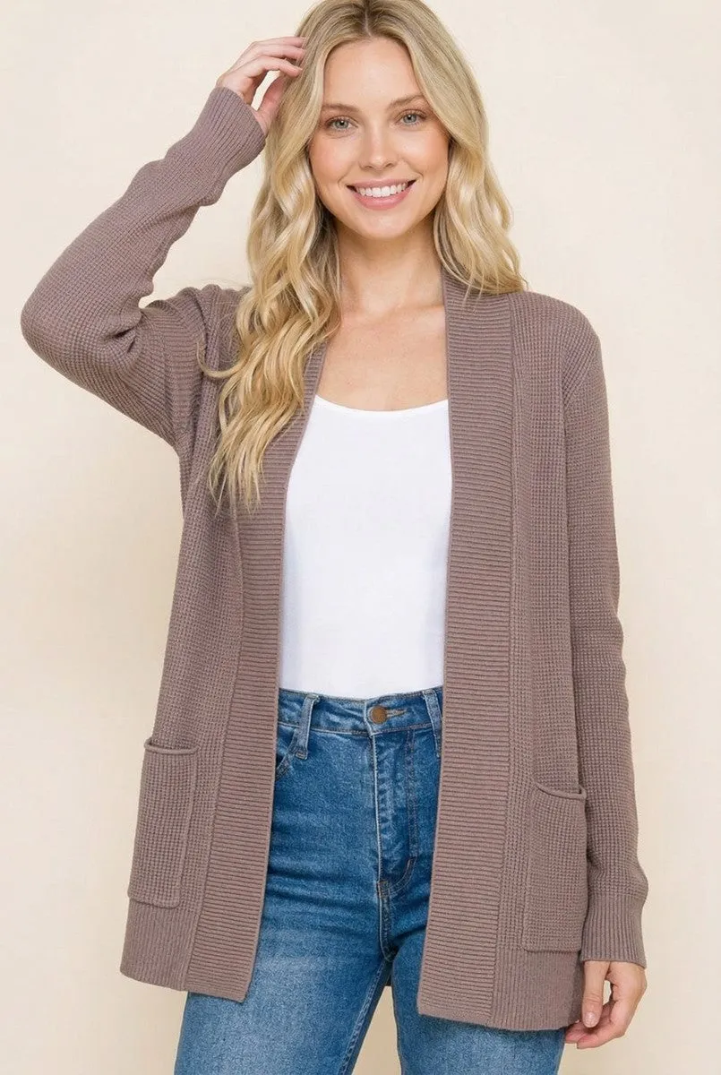 Taupe Mini Waffle Knit Sweater Cardigan sold by Pinkblush product image thumbnail 2