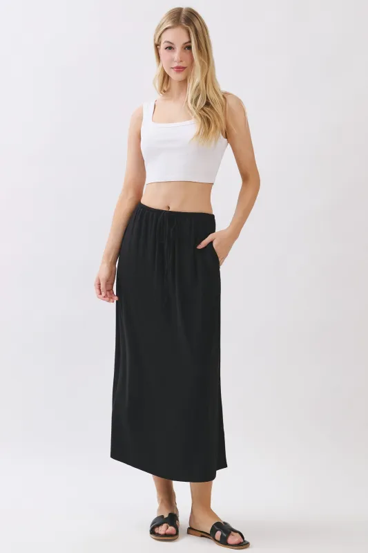 Black Front Tie Maxi Skirt made by Final Touch