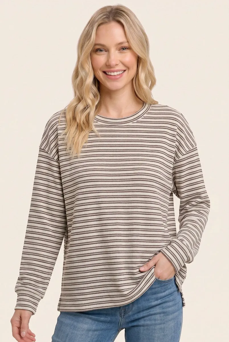 Brown Striped Long Sleeve Top sold by Pinkblush