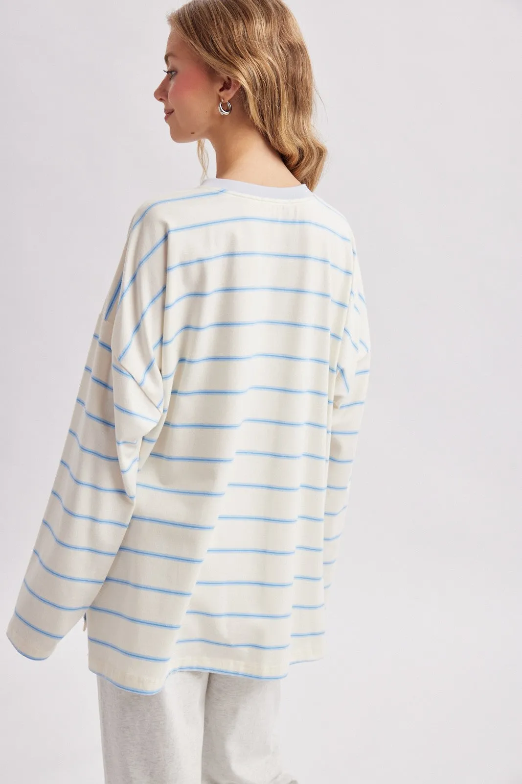 Light Blue Striped Oversized Long Sleeve Top sold by Pinkblush product image thumbnail 3