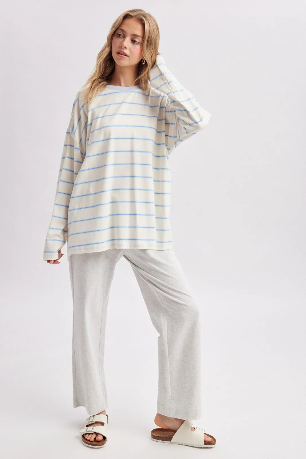 Light Blue Striped Oversized Long Sleeve Top sold by Pinkblush product image thumbnail 4