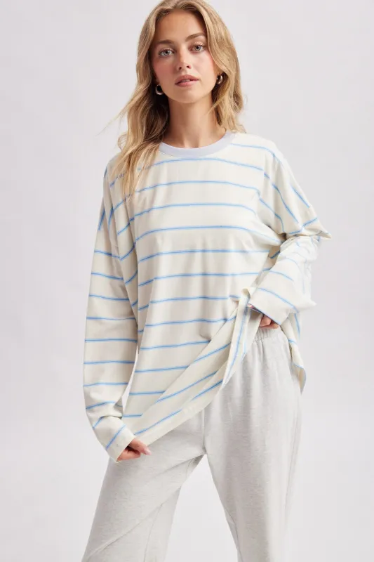 Light Blue Striped Oversized Long Sleeve Top made by Wishlist