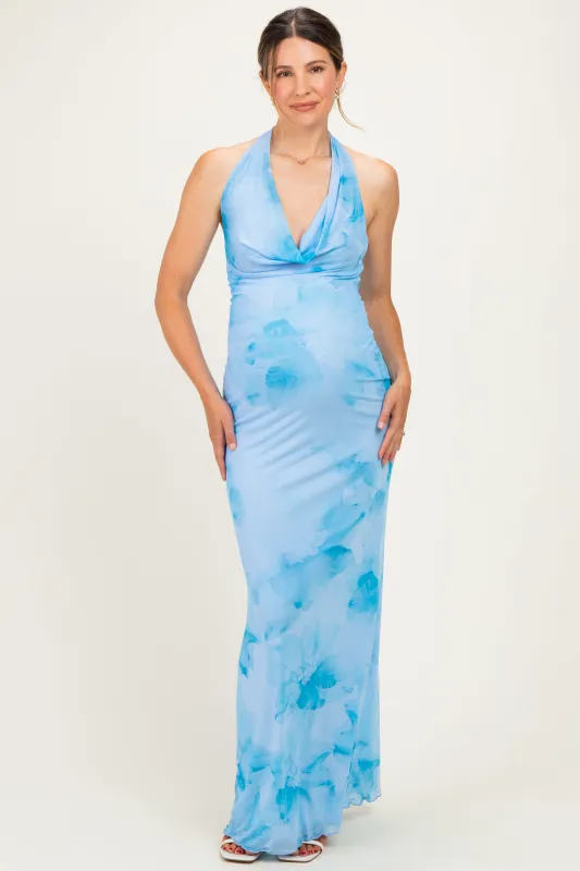Light Blue Floral Cowl Maternity Maxi Dress made by Blue Blush