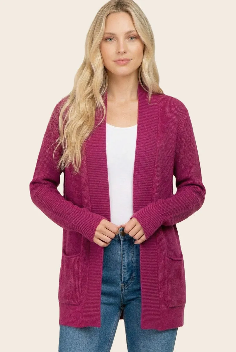 Plum Mini Waffle Knit Sweater Cardigan sold by Pinkblush