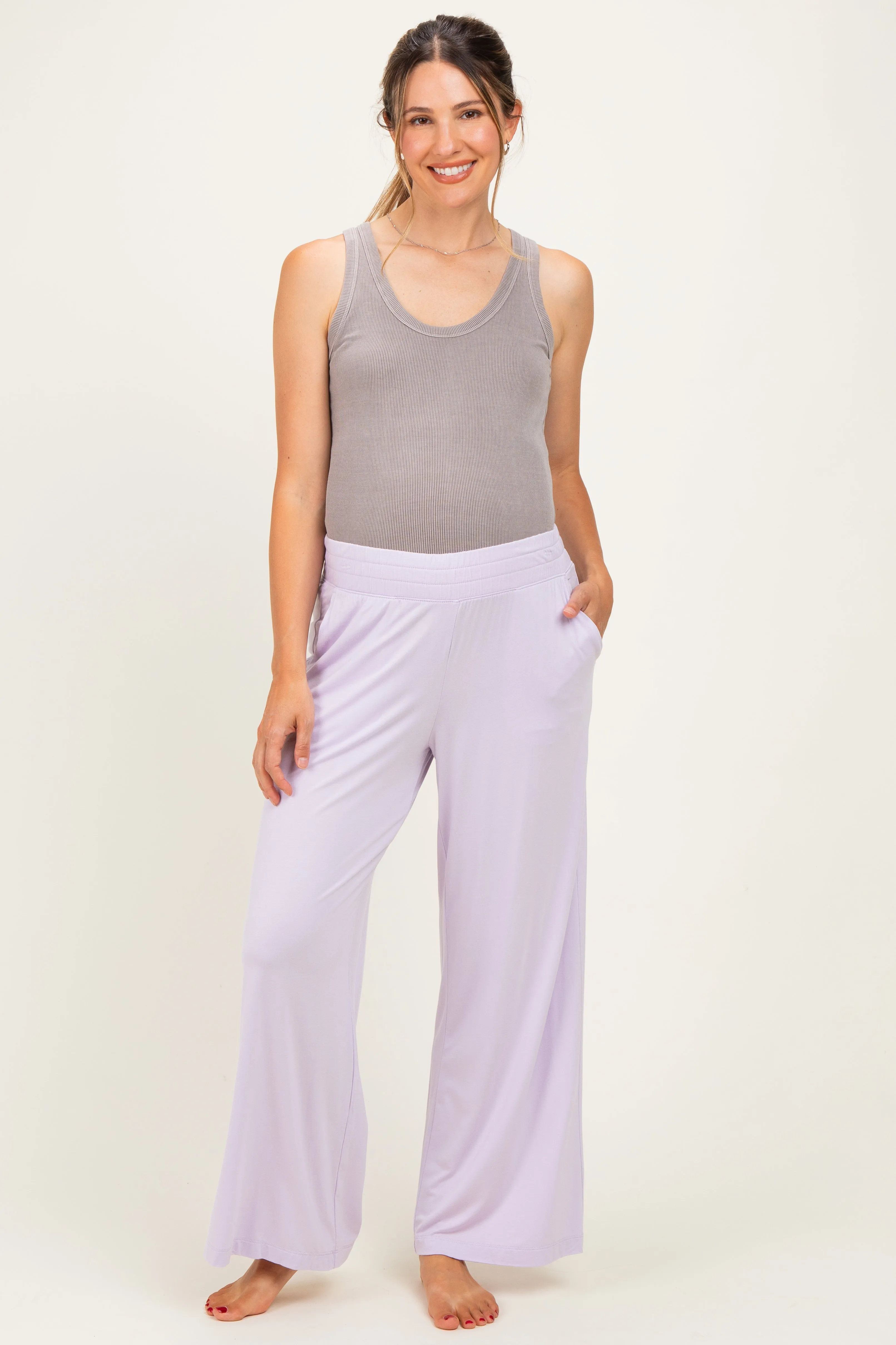 Petal Lilac Ankle Wide Leg Maternity Pants sold by Pinkblush