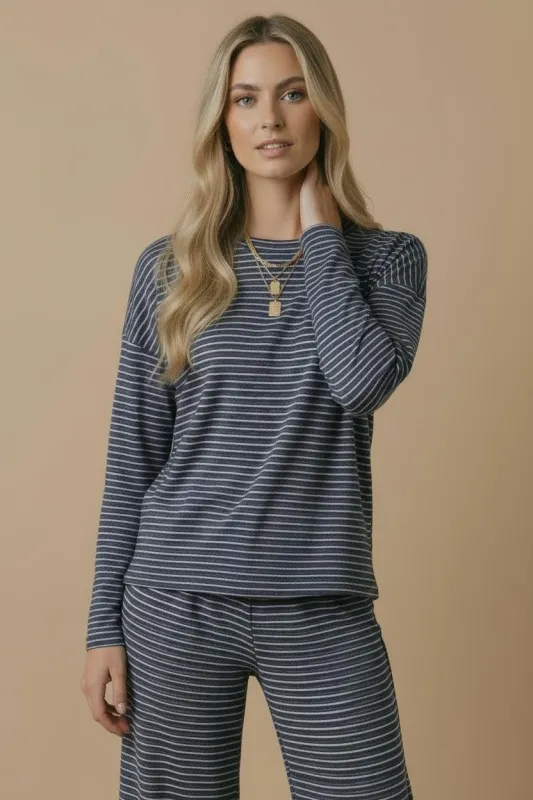 Navy Striped Oversized French Terry Top made by Pinkblush