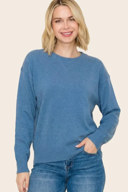 Blue Basic Pullover Sweater made by Staccato