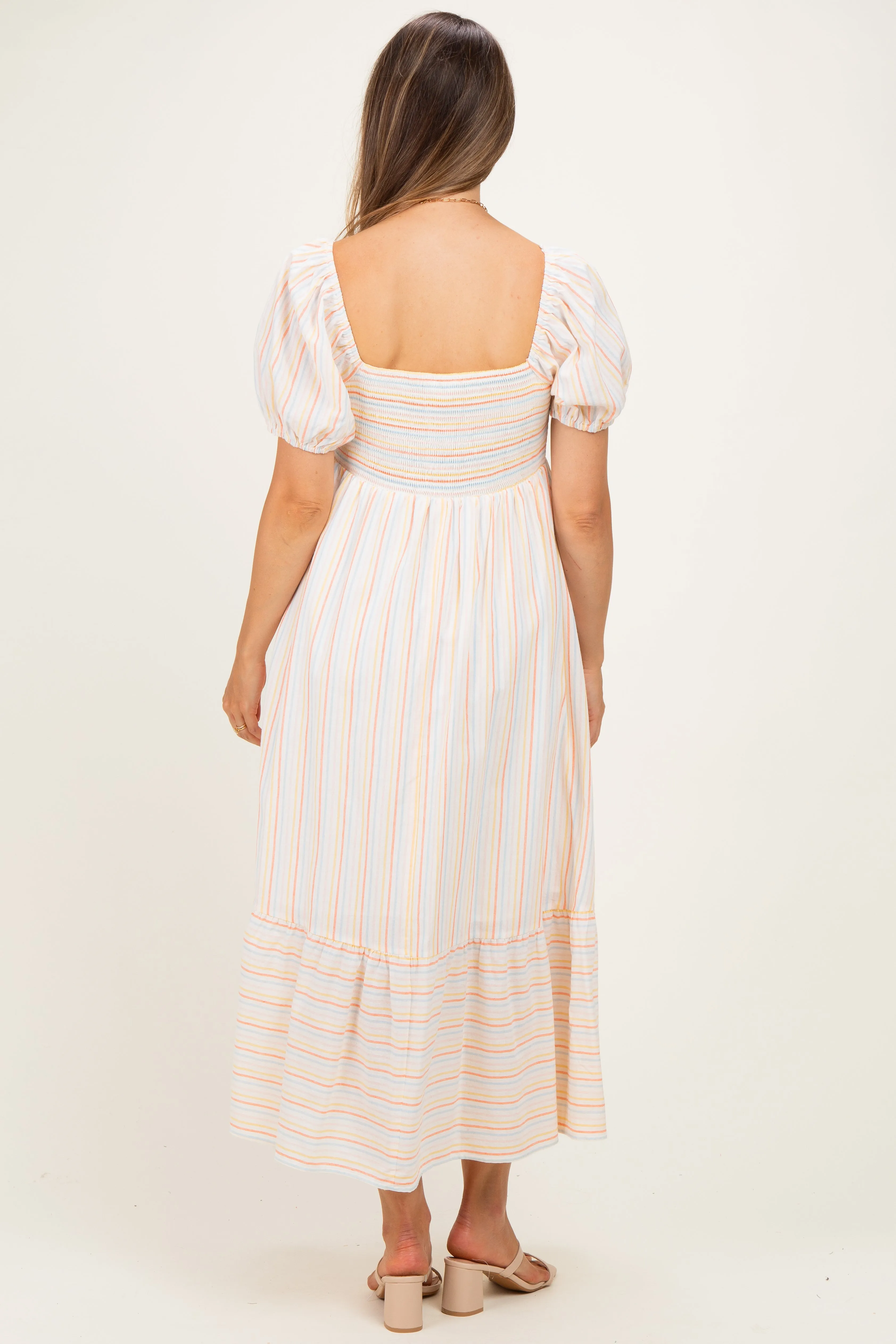 Orange Stripe Sweetheart Neckline Maternity Midi Dress sold by Pinkblush product image thumbnail 3