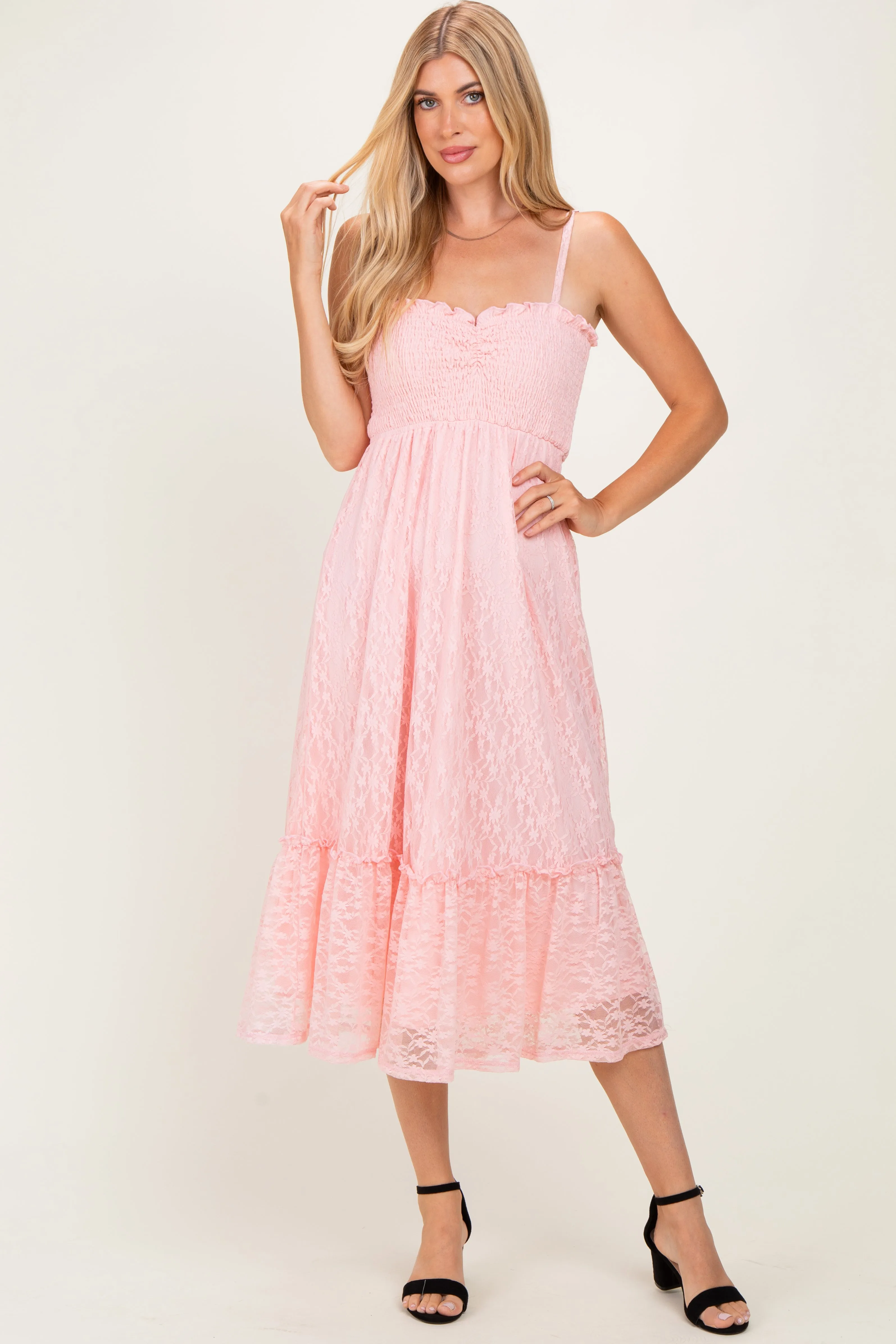 Light Pink Sleeveless Lace Maxi Dress sold by Pinkblush