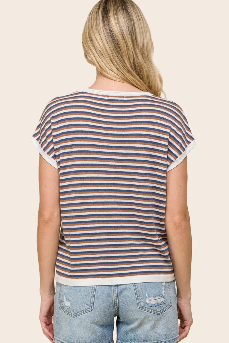 Navy Striped Short Sleeve Sweater Top sold by Pinkblush product image thumbnail 3