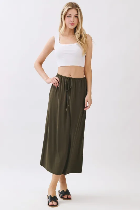 Olive Front Tie Maxi Skirt made by Final Touch