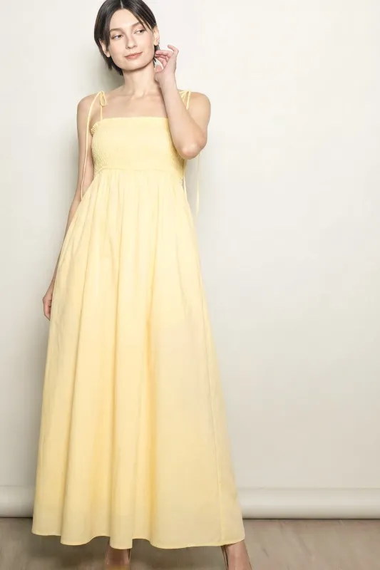 Yellow Smocked Shoulder Tie Maxi Dress made by Pinkblush