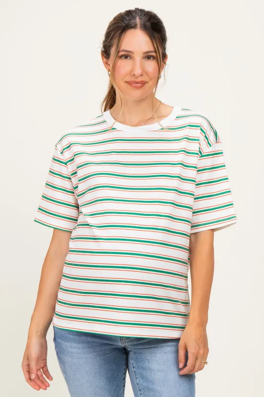 Green Multi Stripe Relaxed Maternity Tee made by Pinkblush