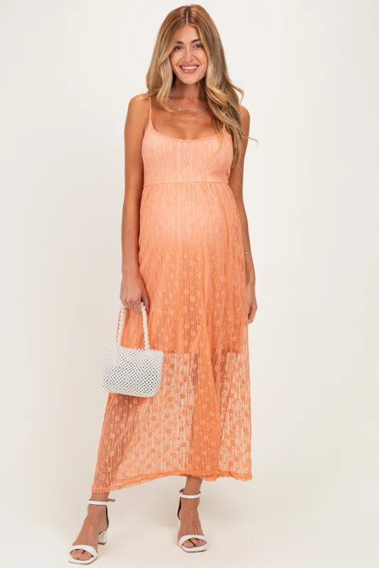 Peach Sleeveless Lace Maternity Maxi Dress made by Pinkblush