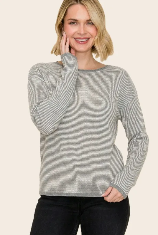 Grey Striped Waffle Knit Sweater made by Staccato
