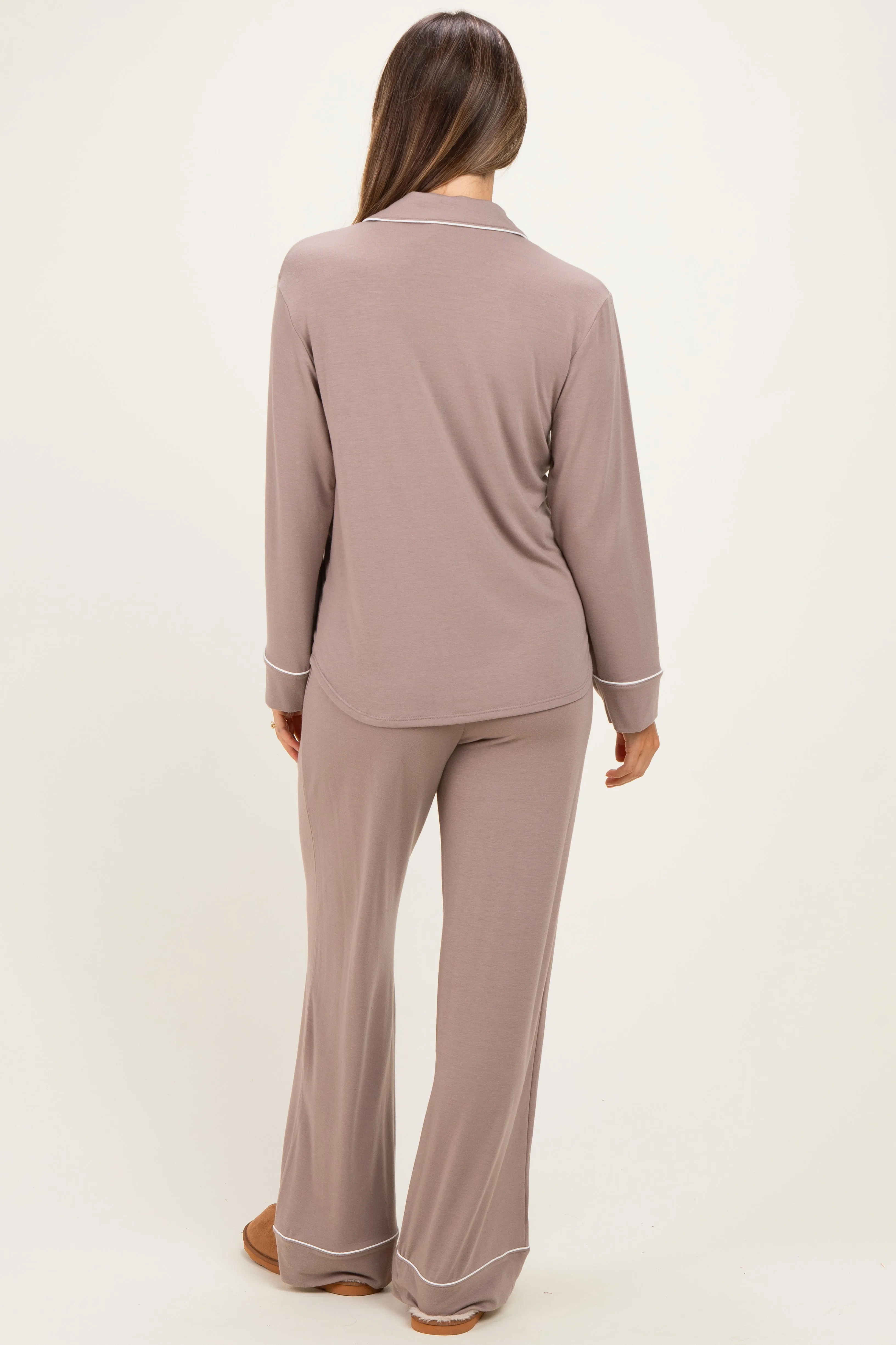 Cocoa Button Down Top Wide Leg Pant Maternity Pajama Set sold by Pinkblush product image thumbnail 3