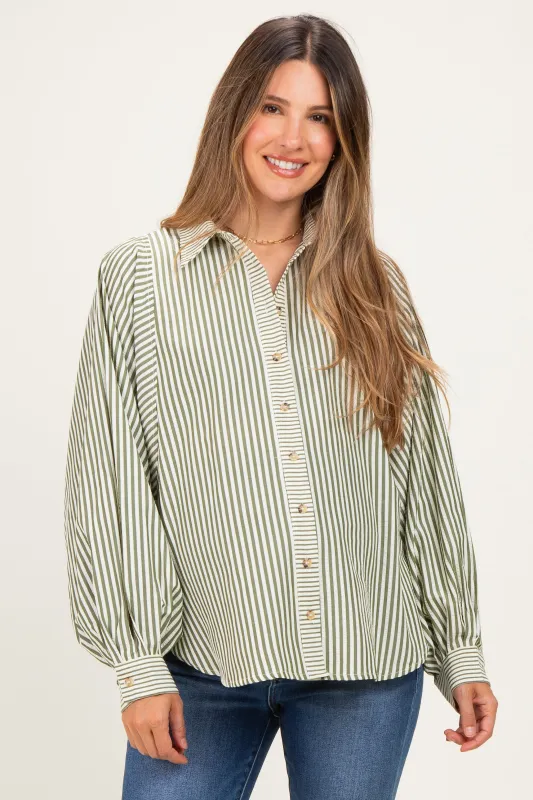 Olive  Drape Batwing Button-Down Maternity Shirt made by In February